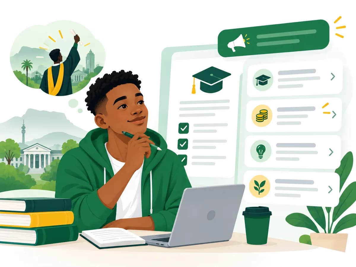 Student reviewing open bursary and scholarship opportunities on a laptop