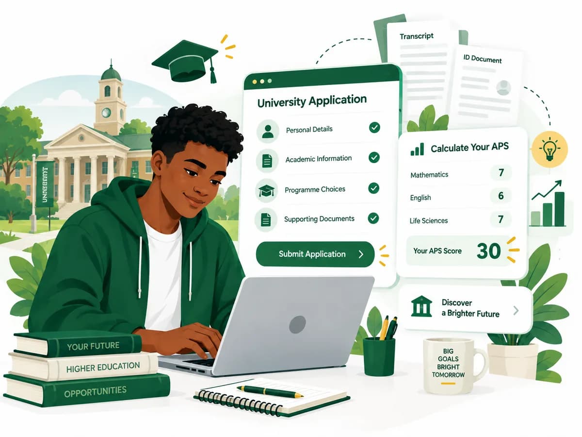 Student completing a university application and reviewing an APS score