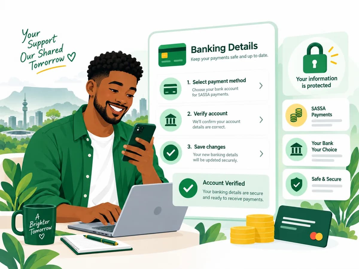 Applicant securely updating SASSA banking details and verifying an account