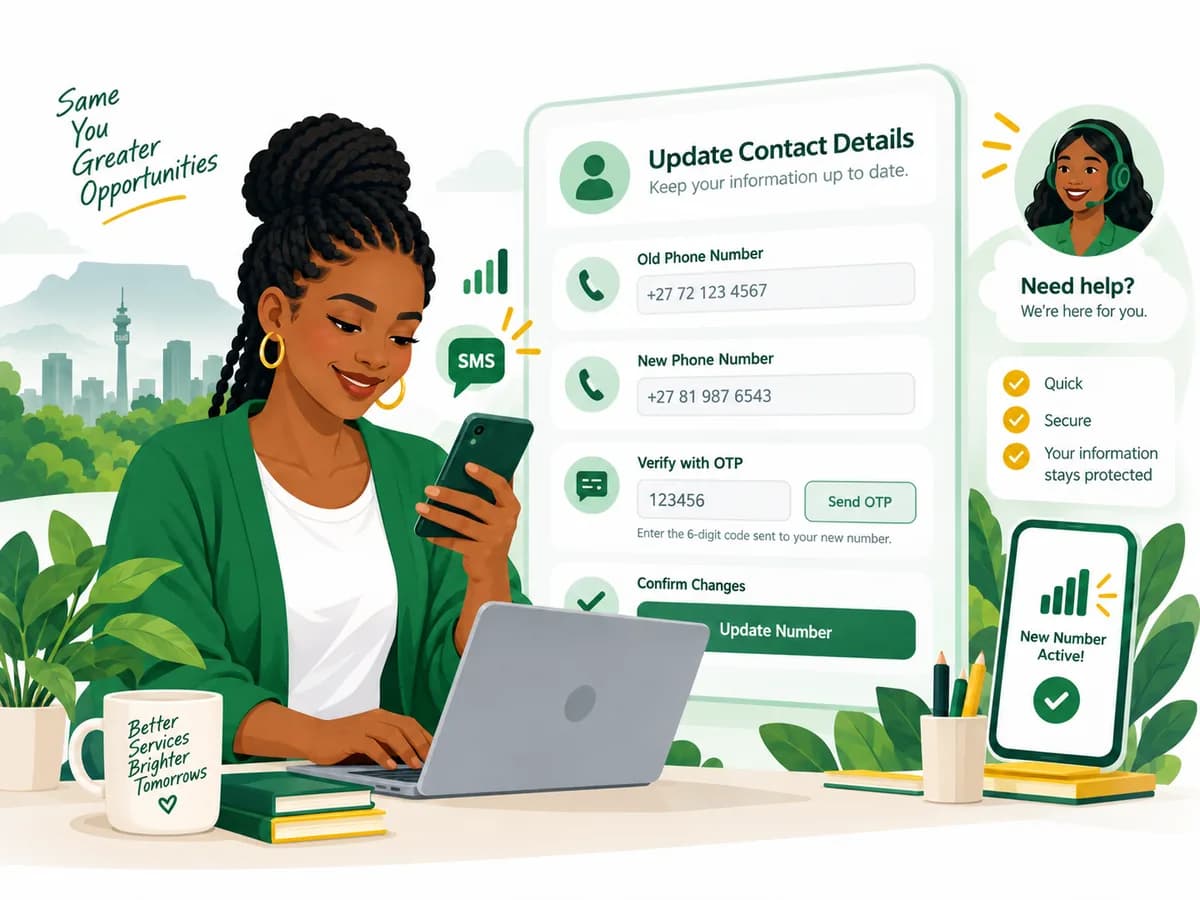 Applicant updating a SASSA cellphone number and verifying an OTP