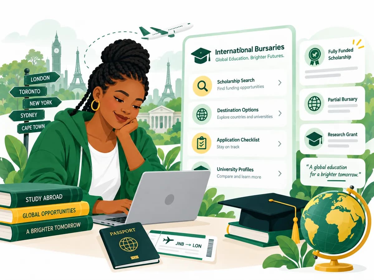 Student searching international bursaries and study abroad opportunities