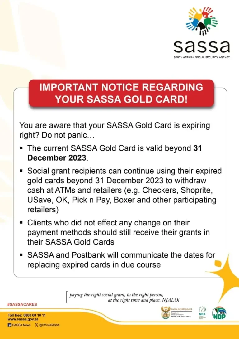 Your SASSA gold card will work beyond December2023