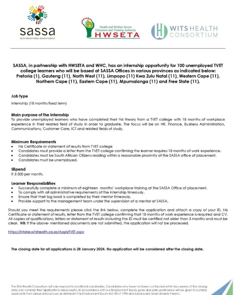 INTERNSHIP SASSA. SASSA SRD Status Check.