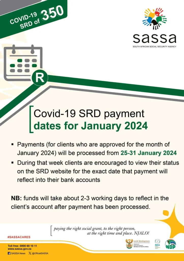 [COVID-19 SRD] Payment dates for January 2024